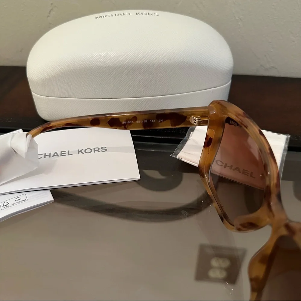NWT Michael Kors | Tan Tortoise Shell Bellamonte Oversized Square Sunglasses - Picture 5 of 5